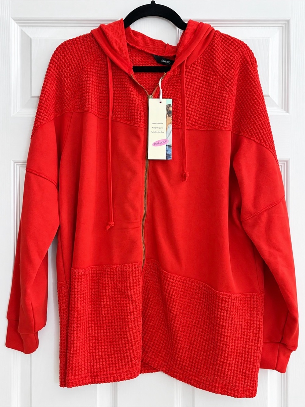 Democracy Red Textured Zip-Up Hoodie Shacket